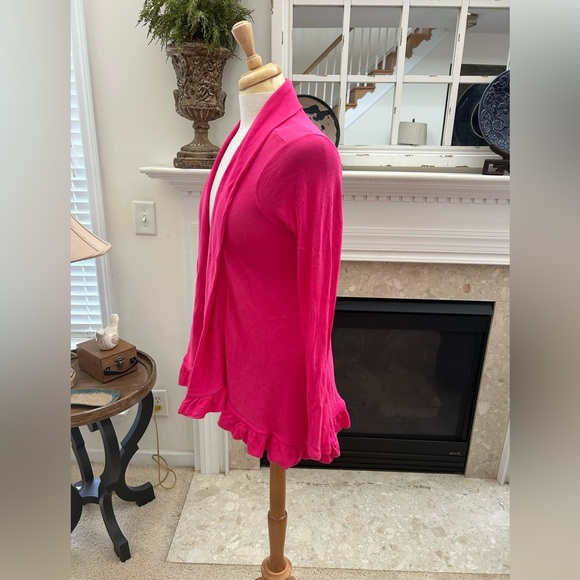 Lilly Pulitzer Pink Open Front Ruffle Hem Cardigan Sweater - Picture 5 of 9